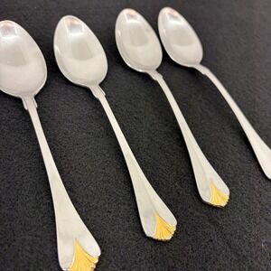 Set of 4 Yamazaki Cara Gold Accent Stainless‎ Teaspoons Dining Flatware Japan